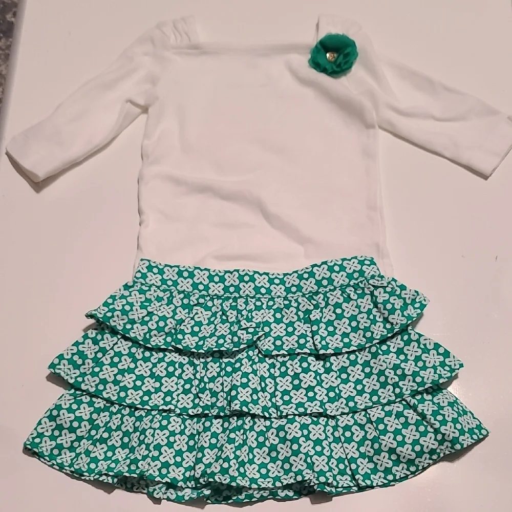 Gymboree White/Green Floral Ruffle Skirt w/Top (C4)